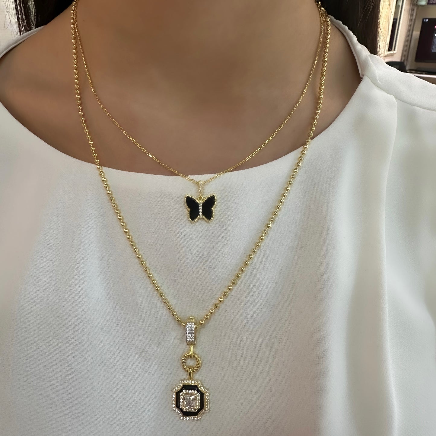 Siyah Mineli Taşlı Kolye Ucu / Charm