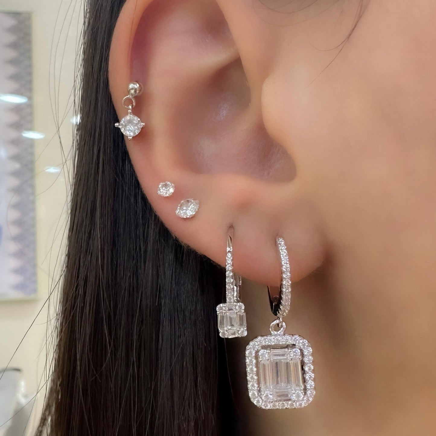 Minimal Baguette Stone Hoop Earrings