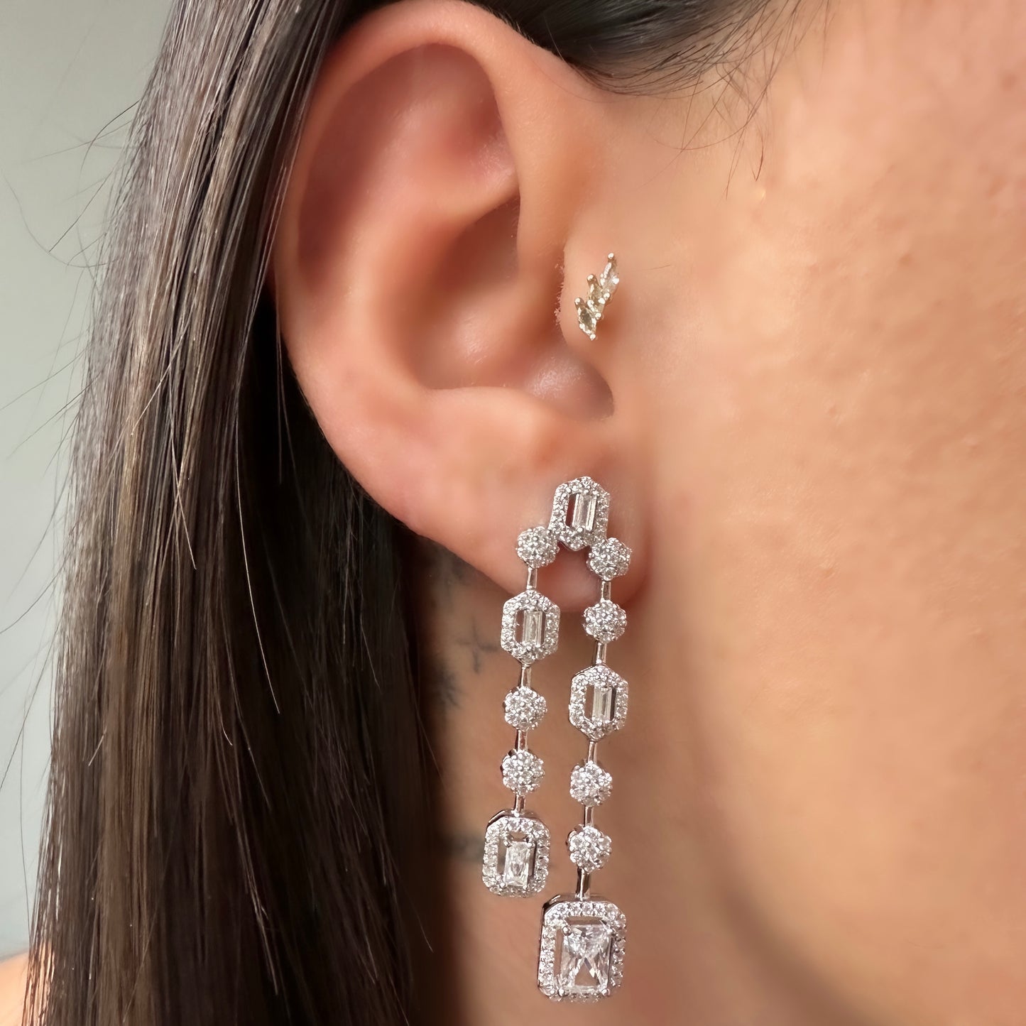 Shaped Baguette Design Dangle Earrings