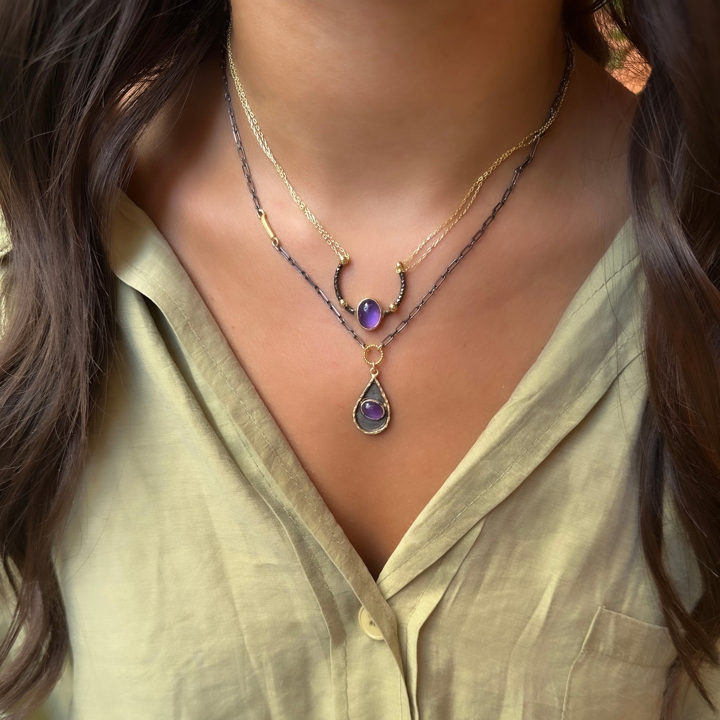 Ametist Taşlı Damla Model Kolye