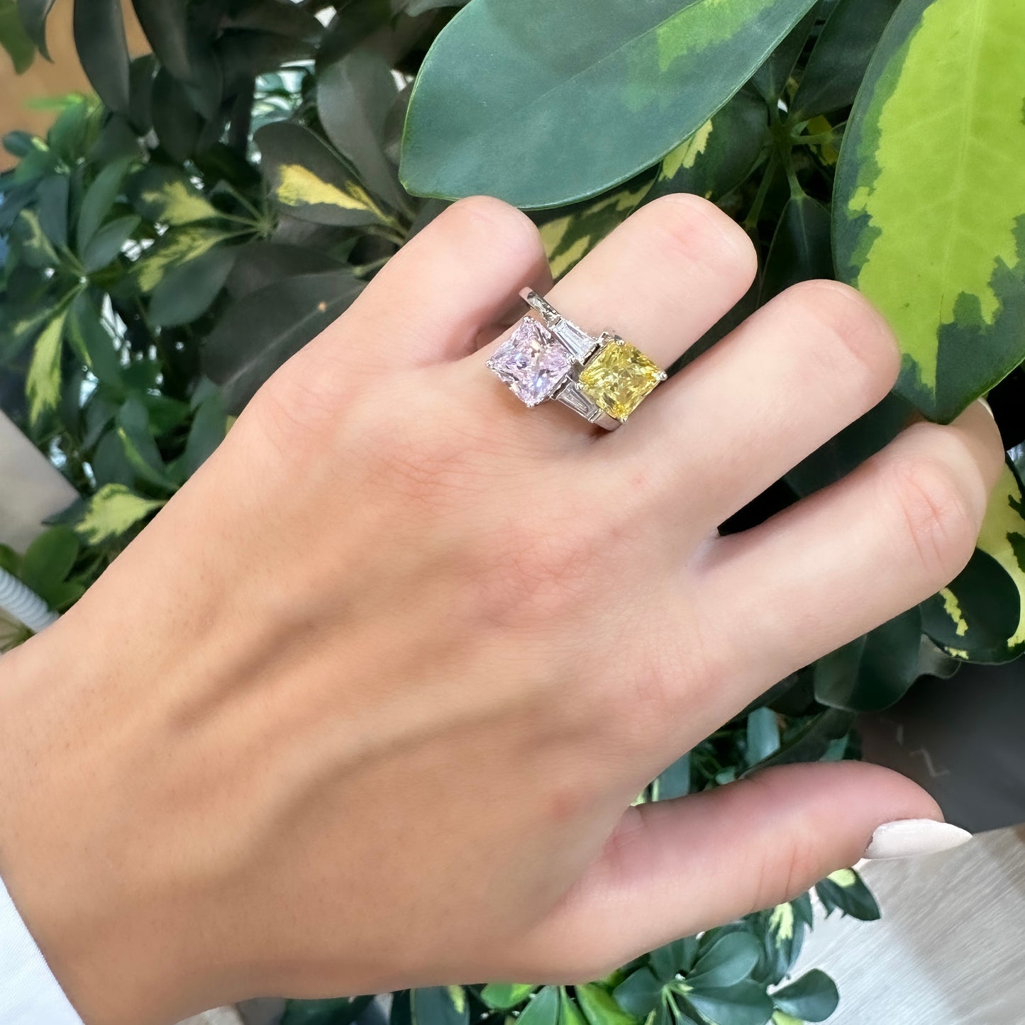 Double Square Colored Stone Ring