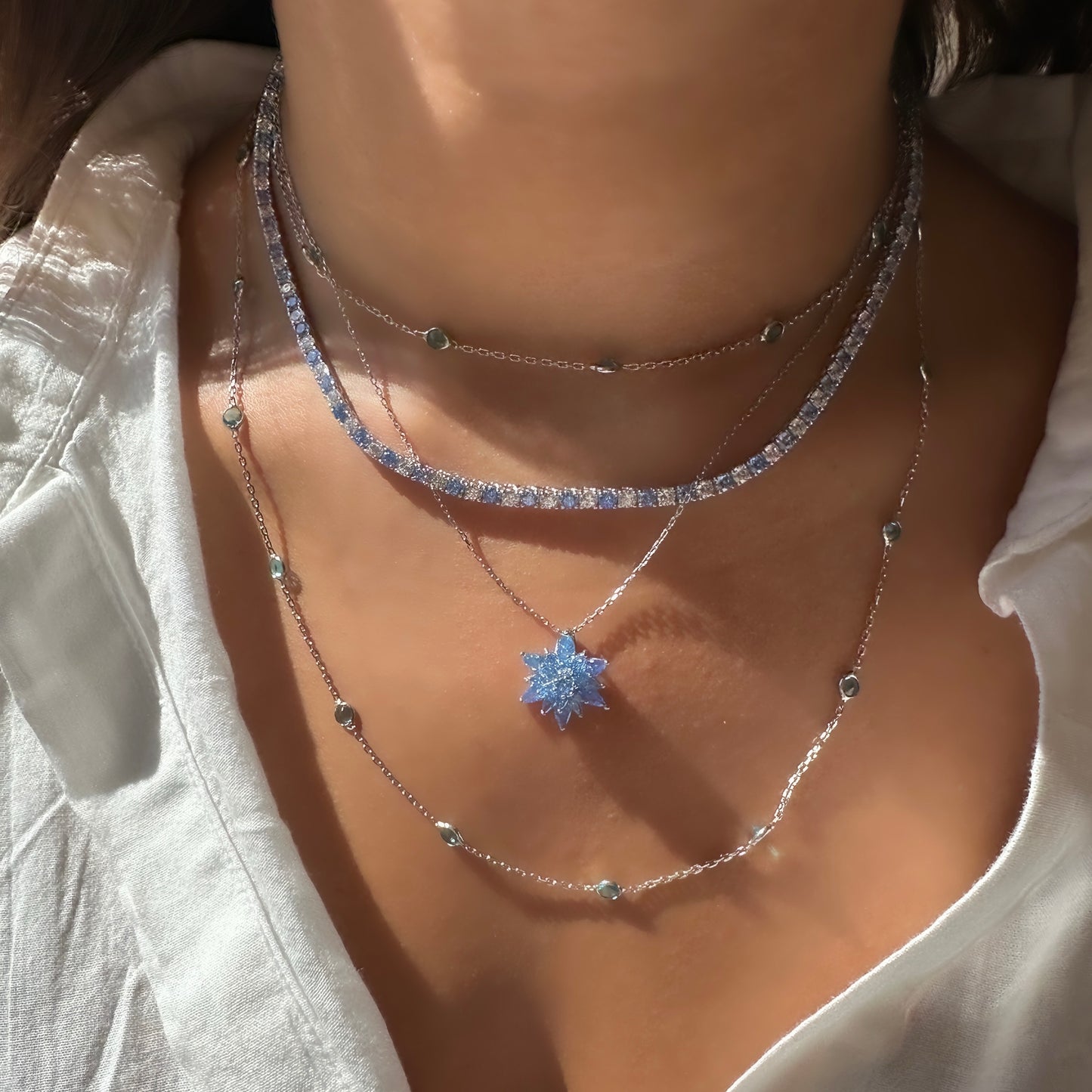 Aqua Taşlı Designer Zincir