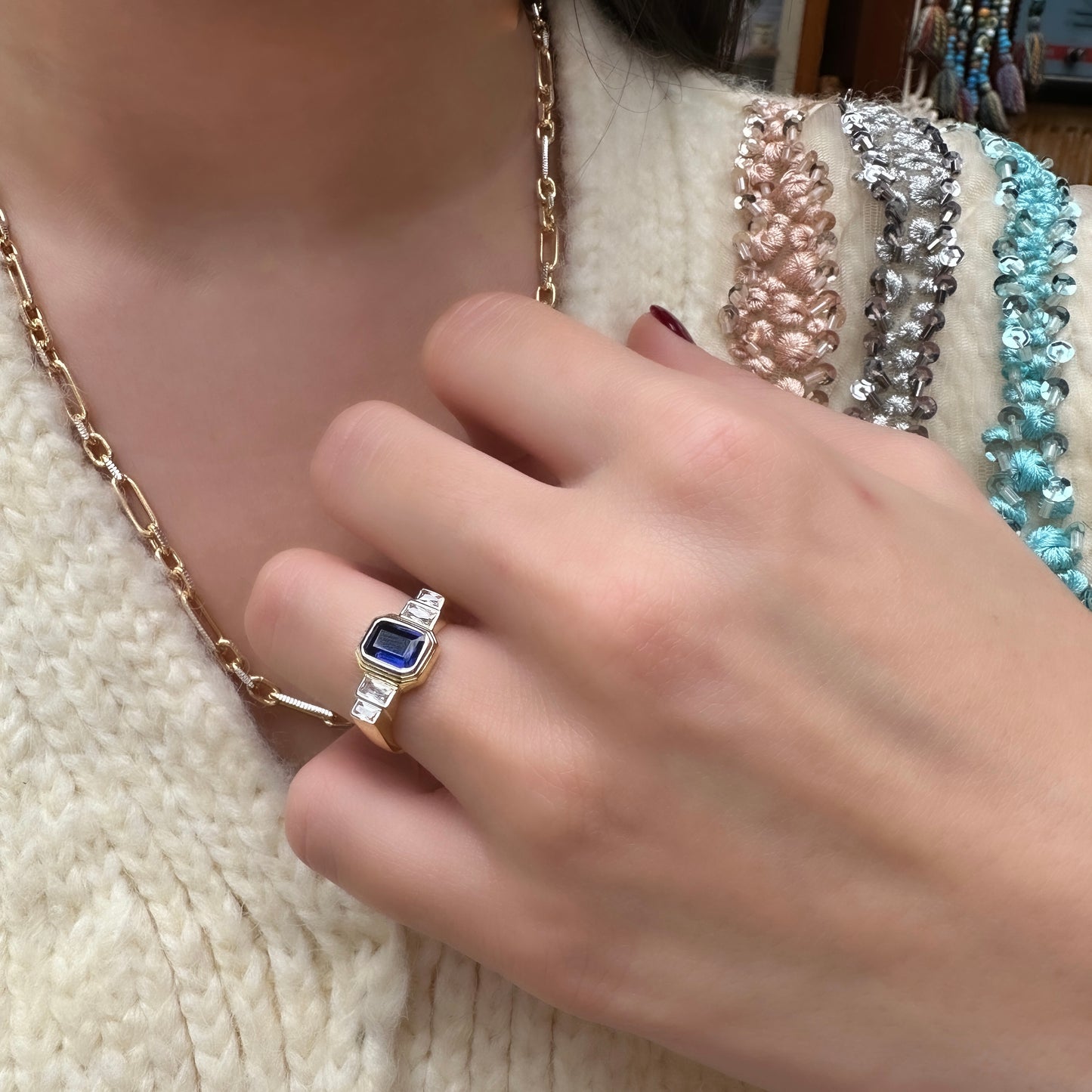 Blue Baguette Ring