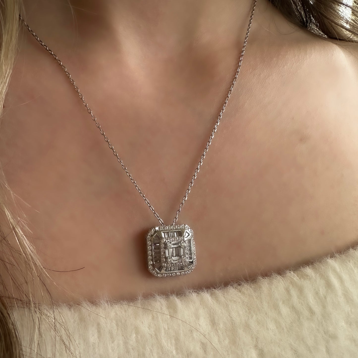 Square Baguette Stone Design Necklace