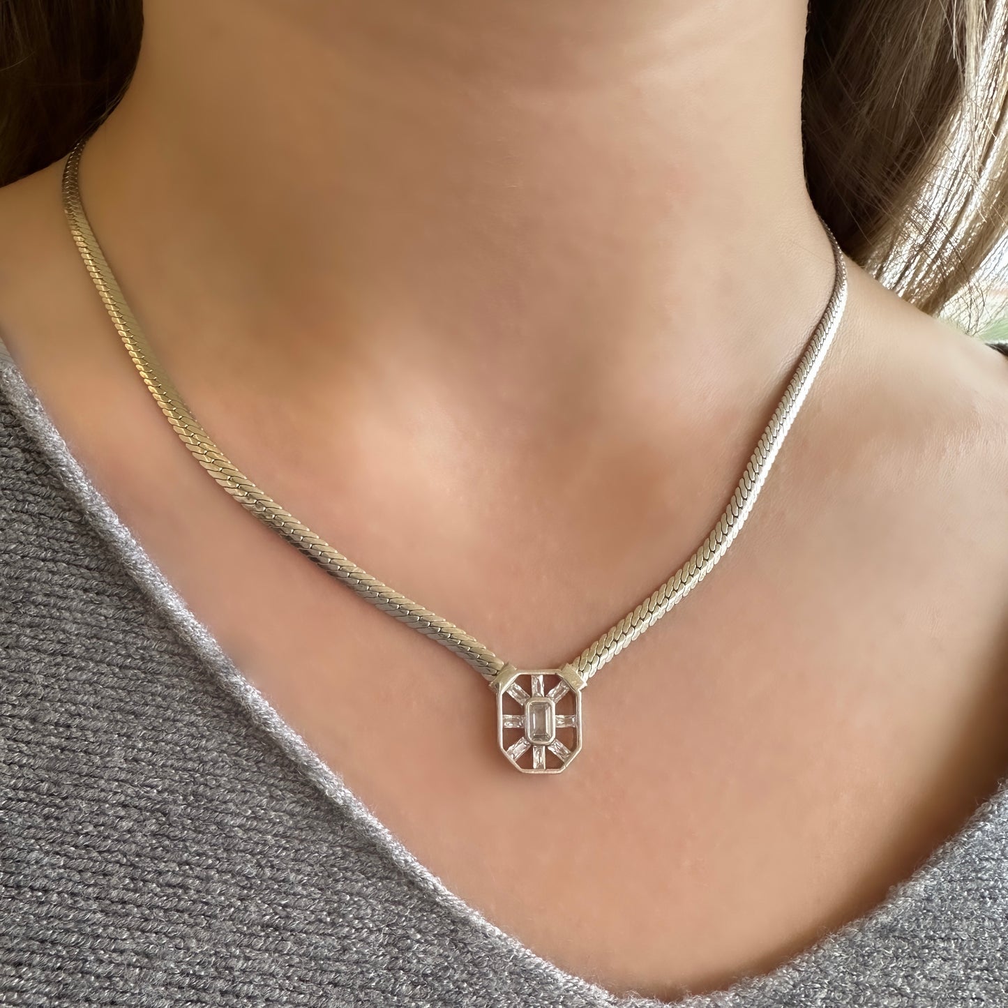 Gala Drop Baguette Stone Necklace