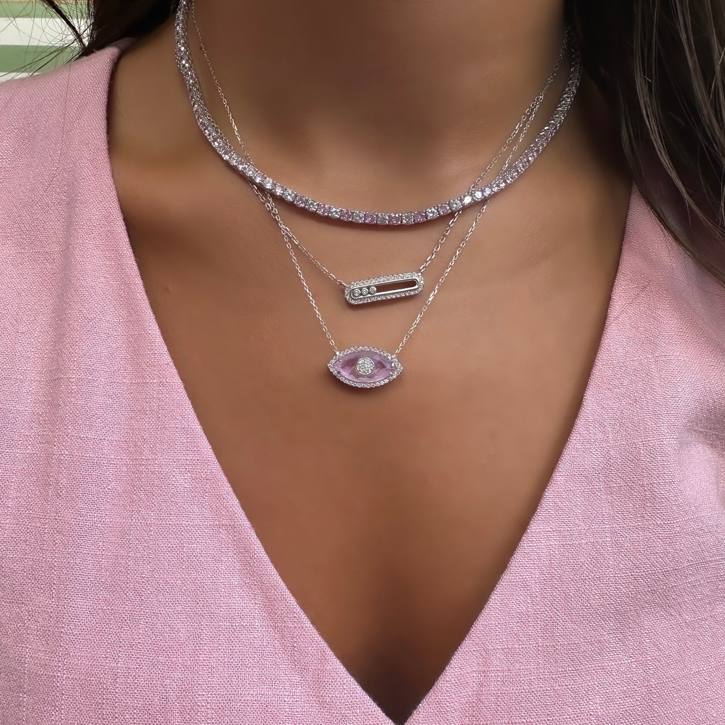 Üç mm Pembe Taşlı Suyolu Kolye