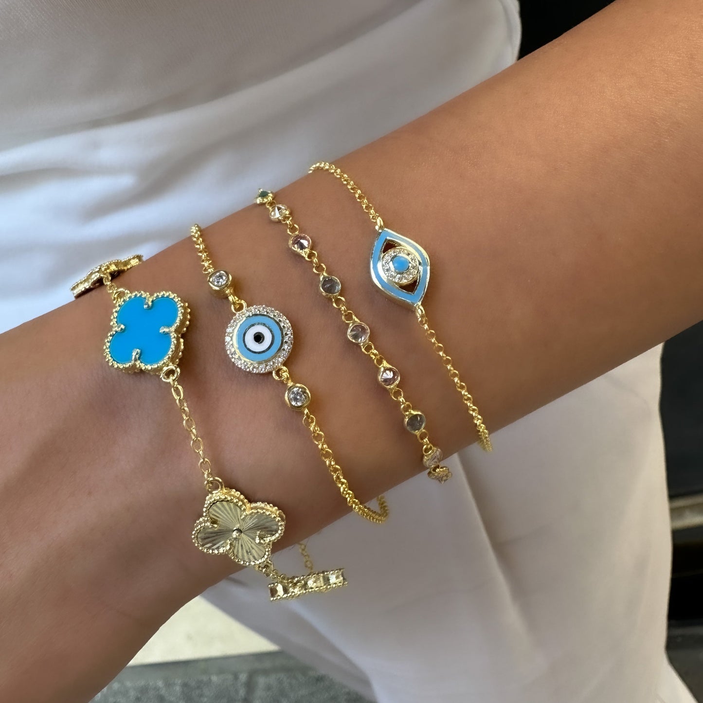 Blue Enameled Stone Eye Bracelet