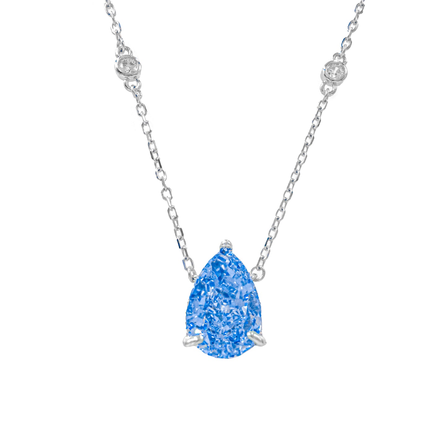 Mavi Ice Cut Taşlı Damla Kesim Kolye