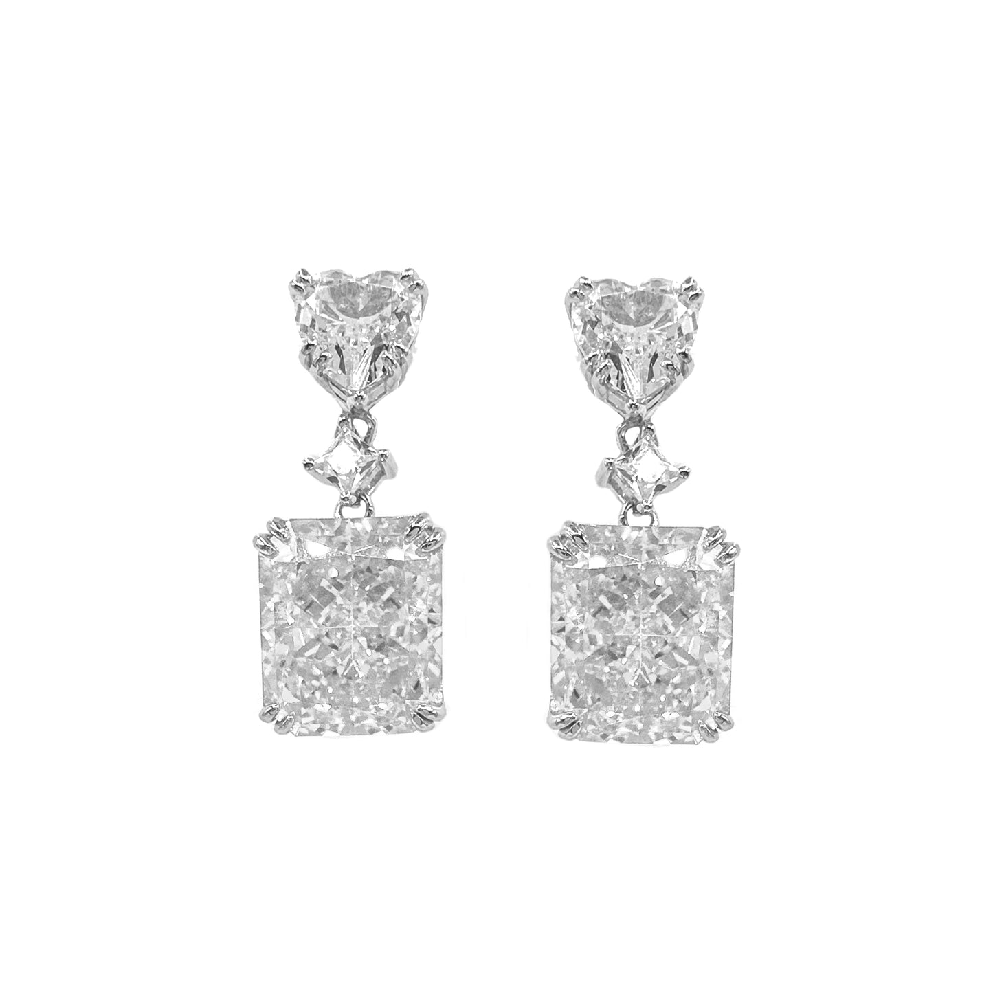 Heart Detail Dangling Baguette Earrings