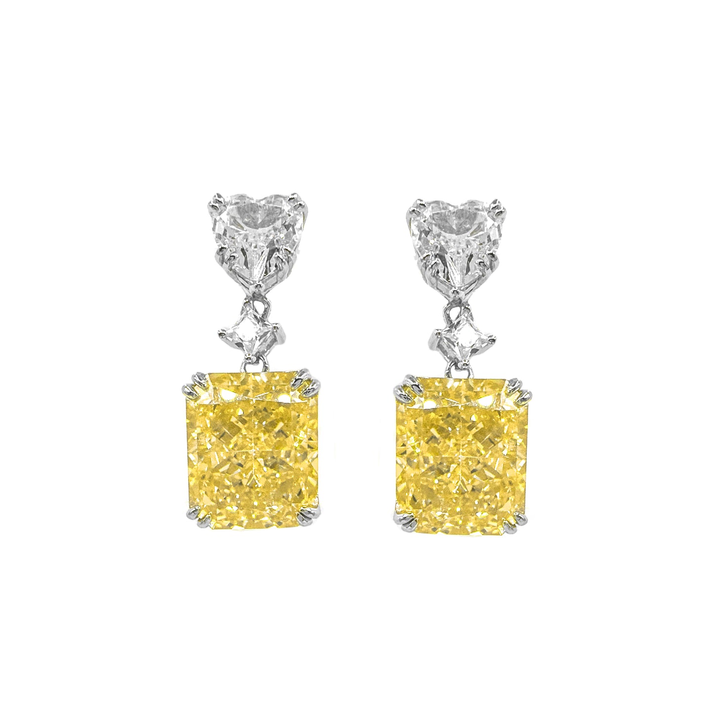 Heart Detail Dangling Baguette Earrings