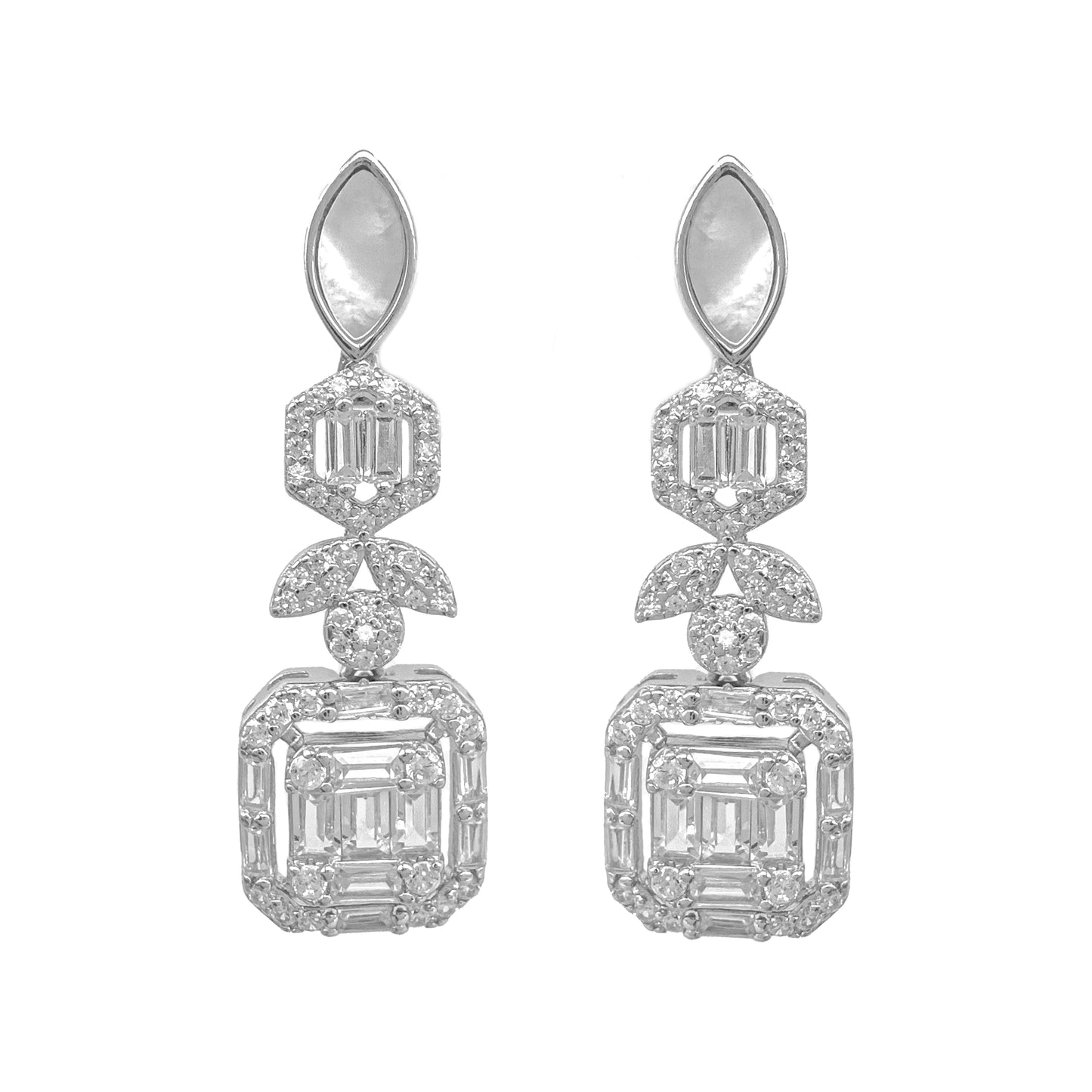 Mother of Pearl Stone Design Dangle Earrings