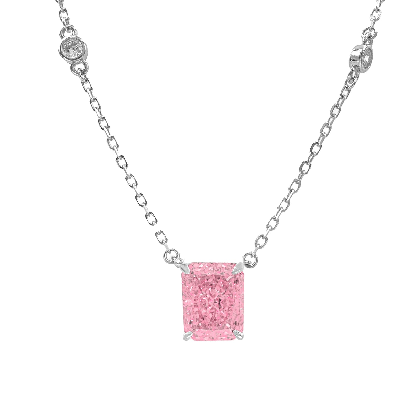 Pembe Ice Cut Taşlı Kare Kesim Kolye