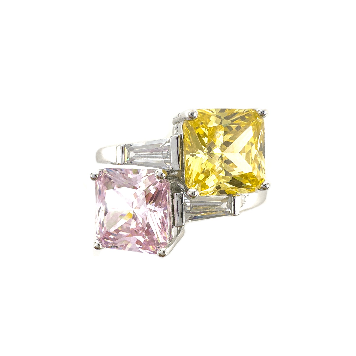 Double Square Colored Stone Ring