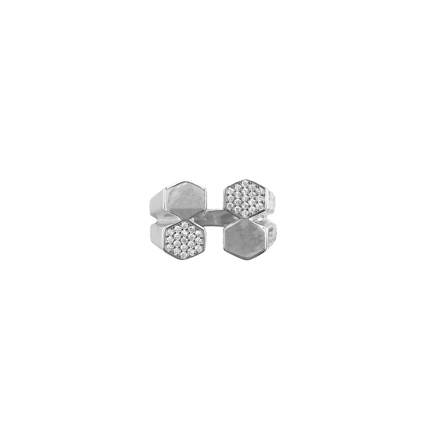 Stone Quadruple Hexagon Ring