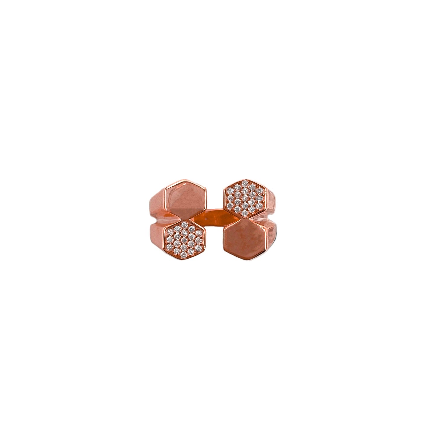 Stone Quadruple Hexagon Ring