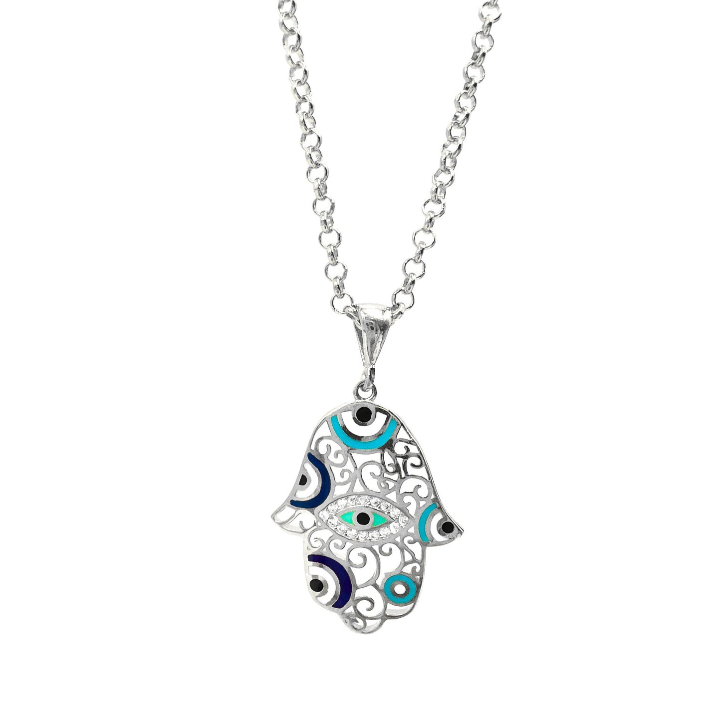 Evil Eye Enamel Hand Necklace