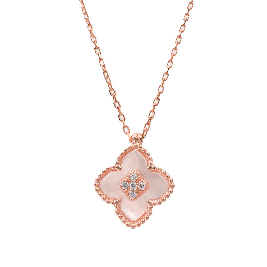 Mother of Pearl Clover Necklace with Stone in the Middle