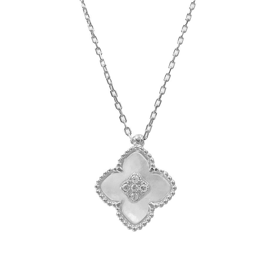 Mother of Pearl Clover Necklace with Stone in the Middle