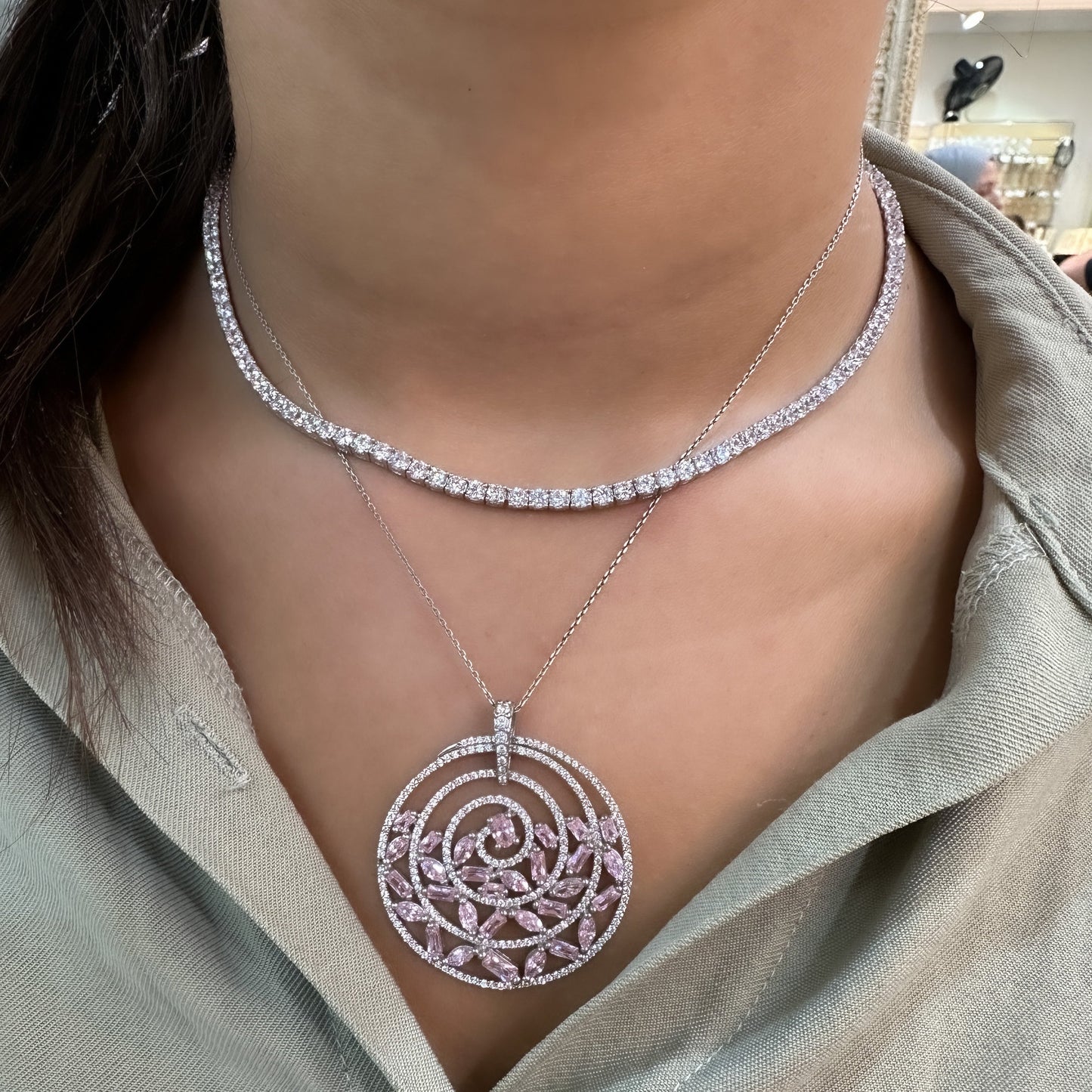 Pink Marquise Baguette Stone Design Necklace