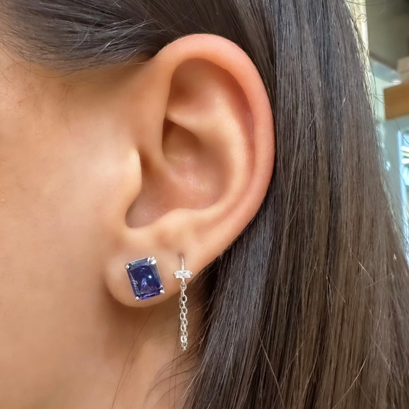 Tanzanite Baget Pimli Küpe