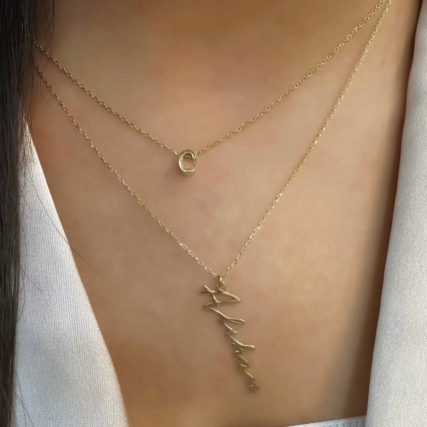 Double Chain Name and Letter Necklace