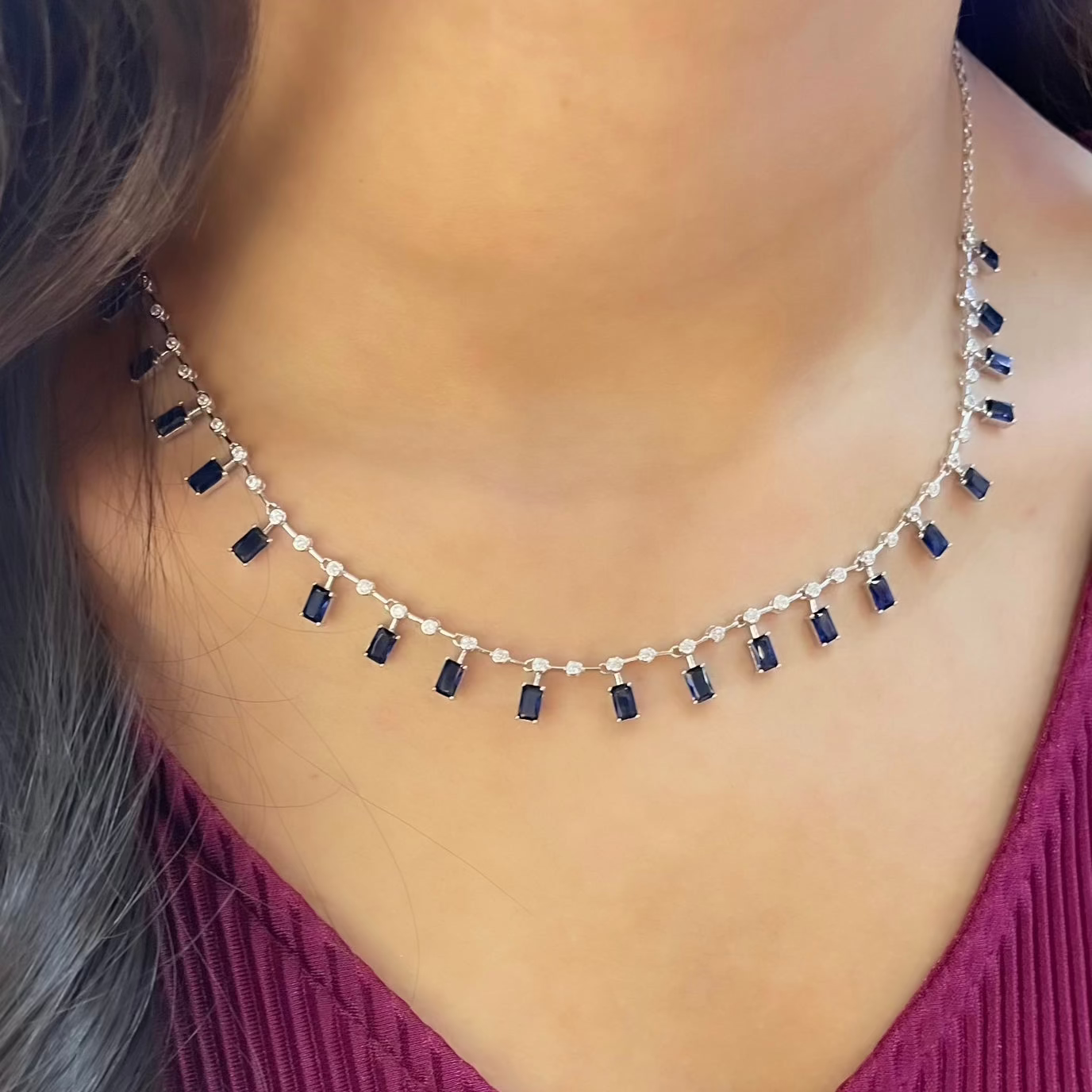 Blue Stone Spaced Necklace