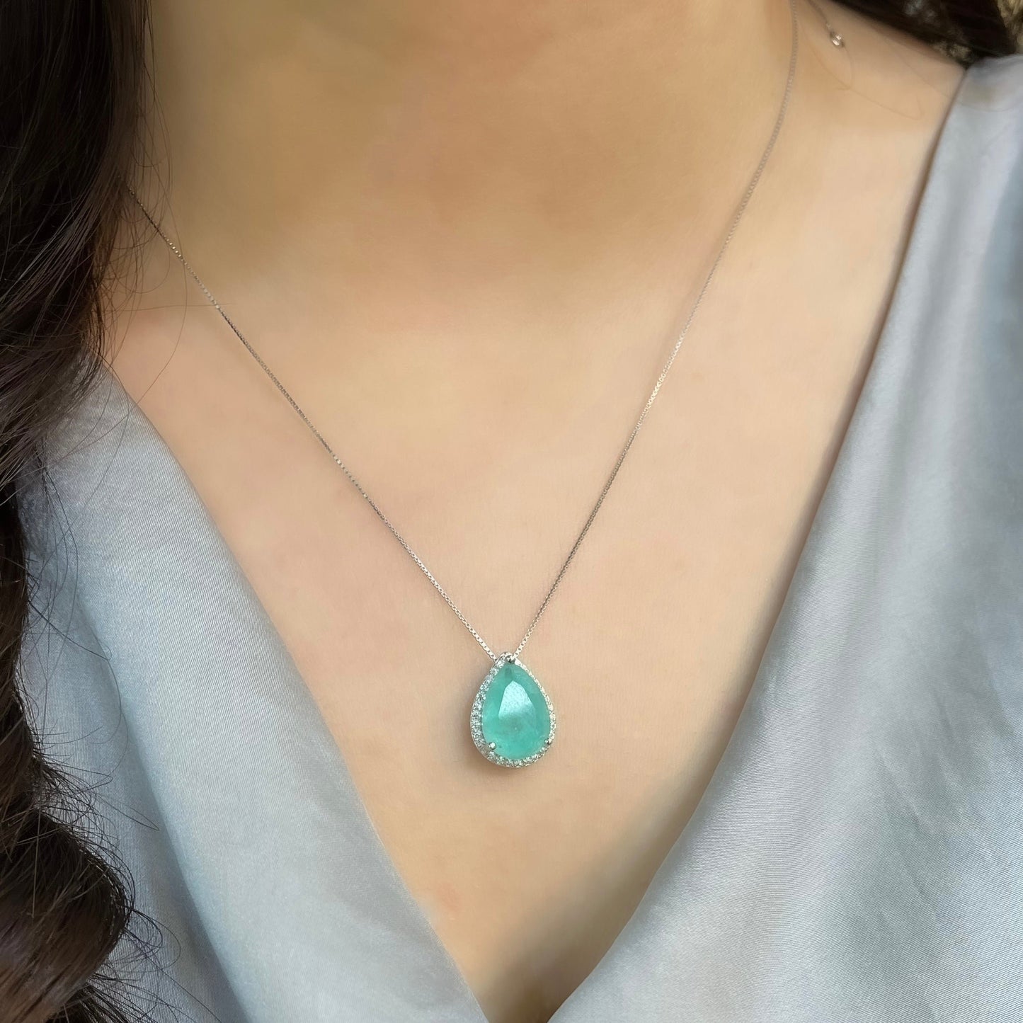 Paraiba Yanı Taşlı Damla Kolye