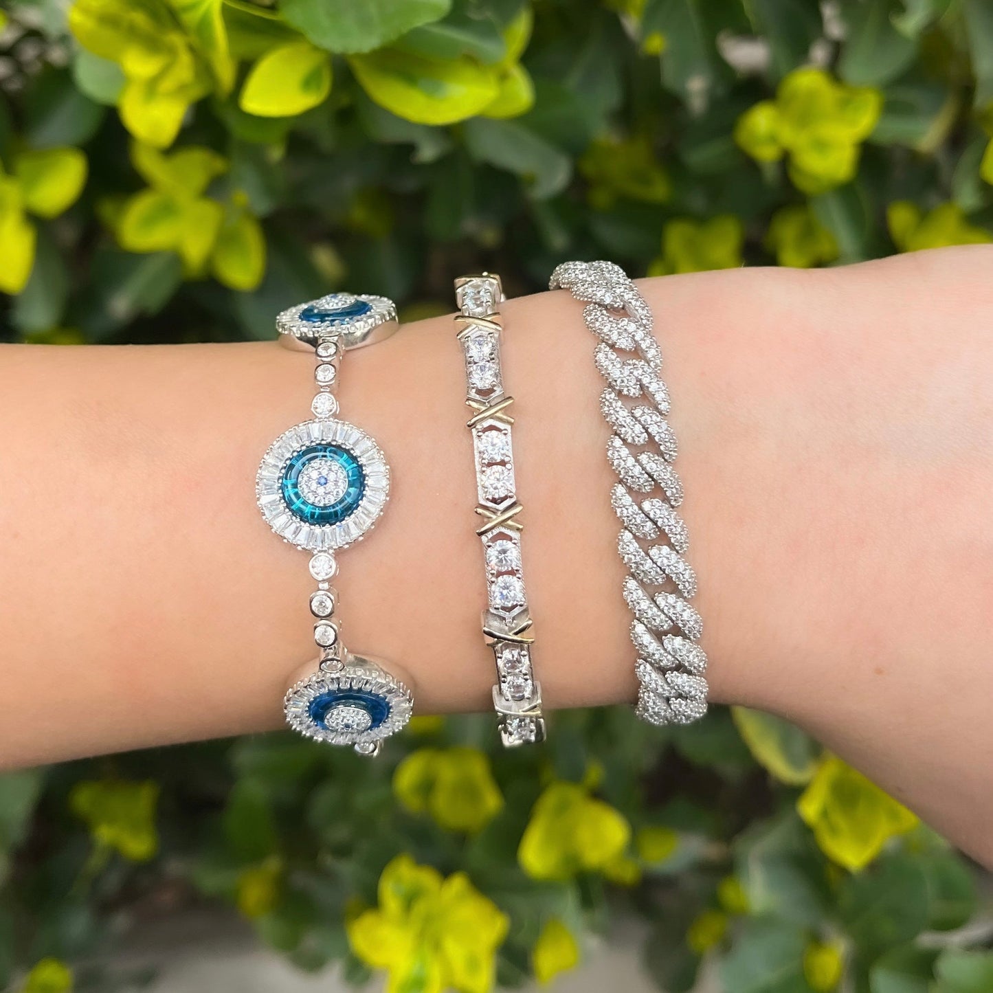 Triple Baguette Stone Glass Eyed Waterway Bracelet