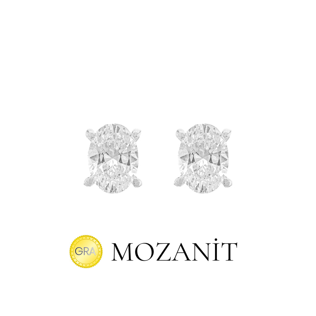 Bir Karat Mozanit Oval Küpe