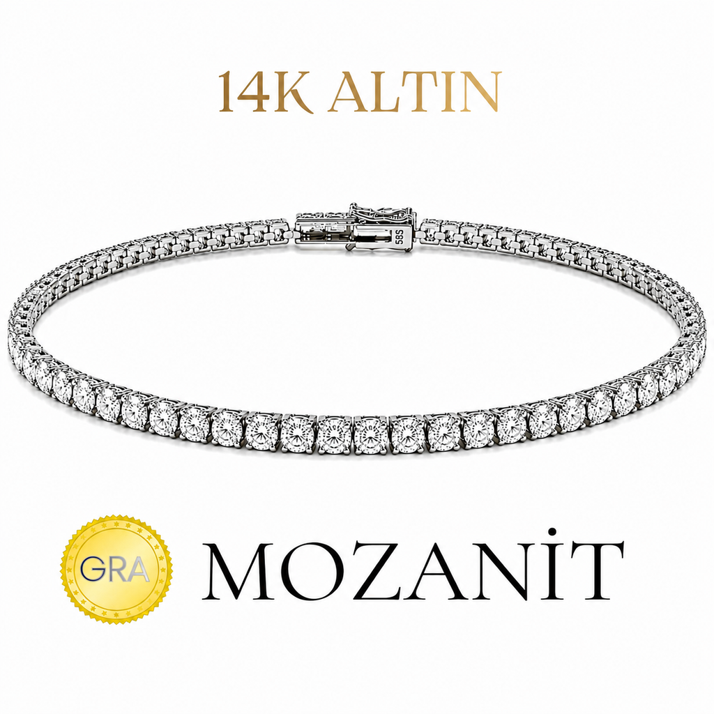 14K Üç mm Mozanit Suyolu Bileklik