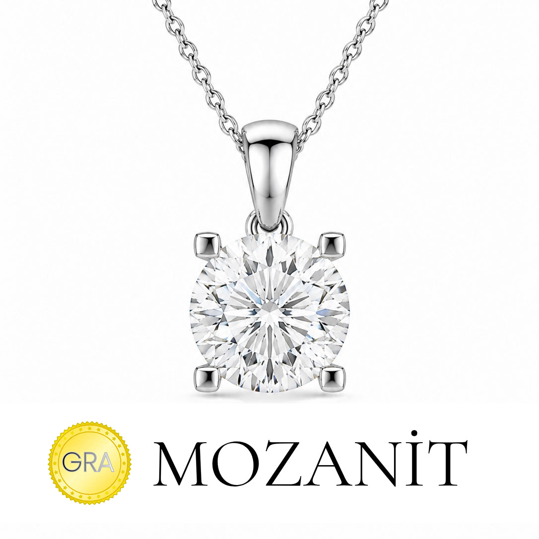 Mozanit Bir Karat Tektaş Kolye