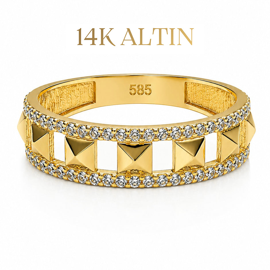 14K Emily Karo Taşlı İki Sıra Yüzük