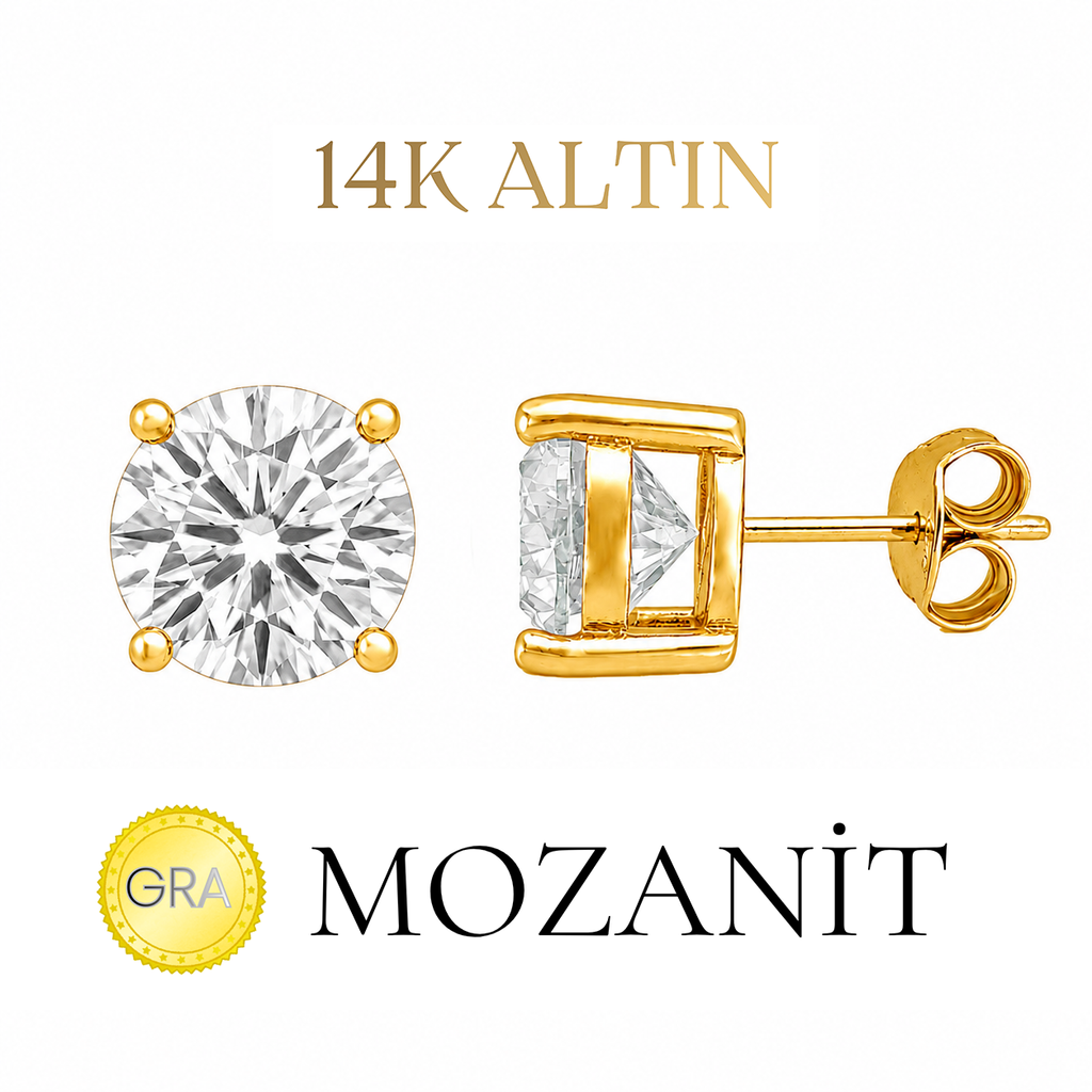 14K Mozanit 9 mm Tektaş Küpe
