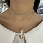 Mavi Taşlı Kalp Choker Kolye