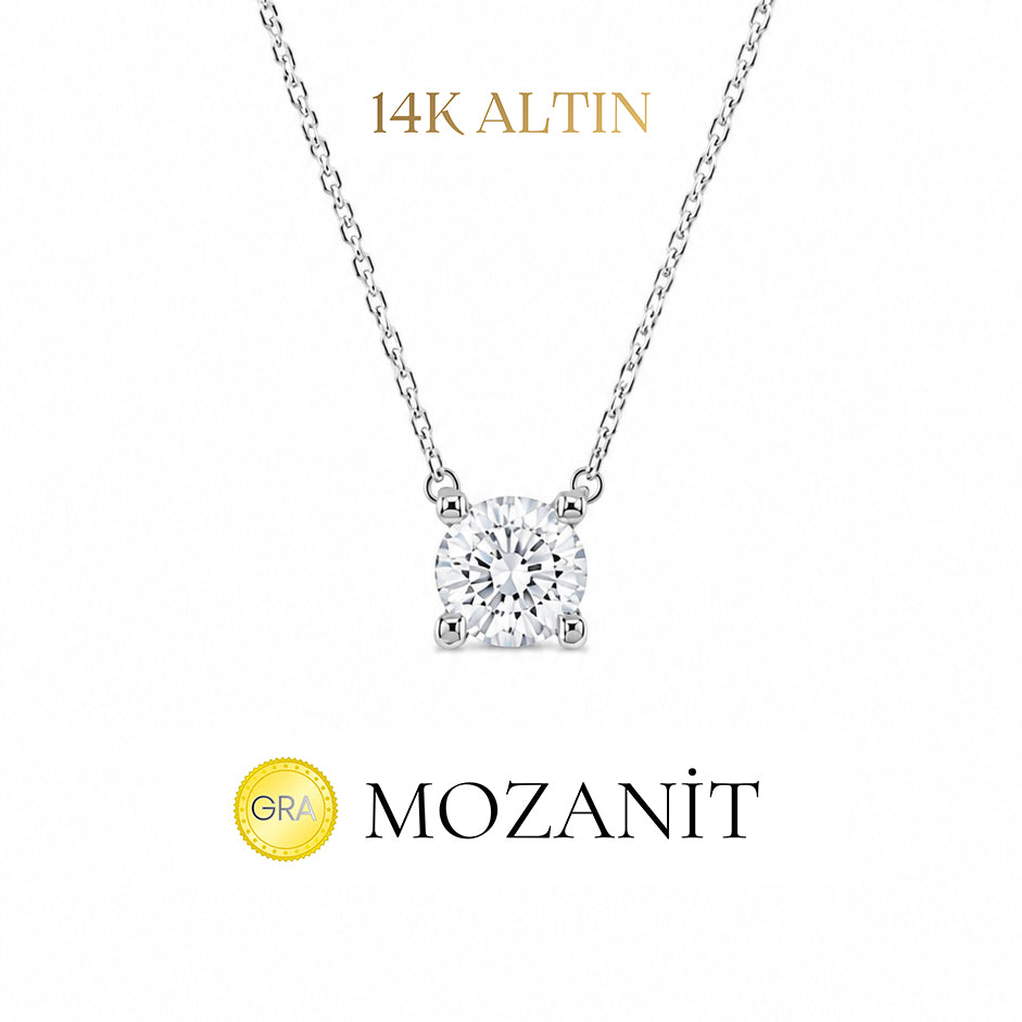 14K Mozanit Bir Karat Tektaş Kolye