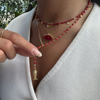 Mercan Taşlı Balık Detay Y Kolye