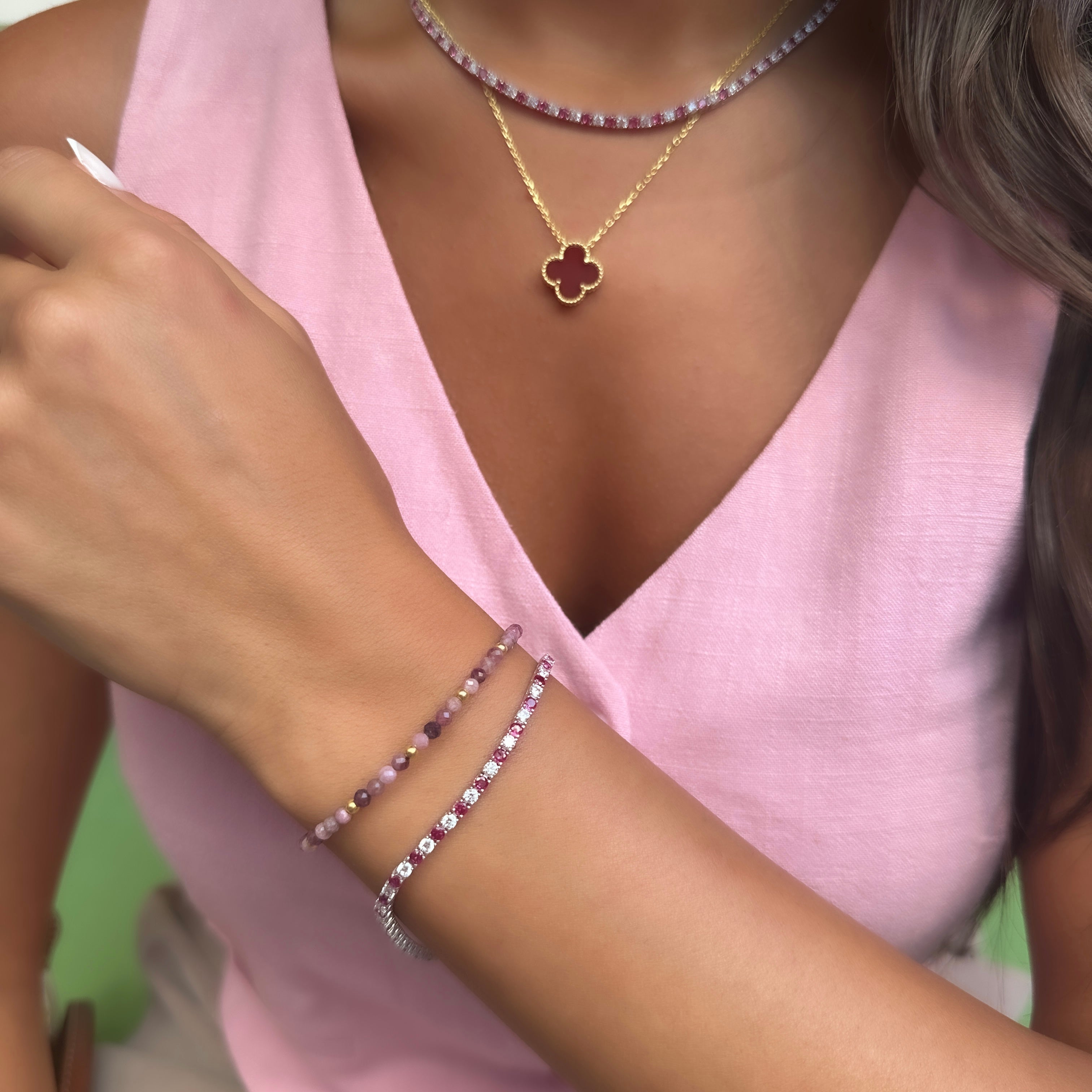 İki buçuk mm Fuşya Taşlı Suyolu Bileklik