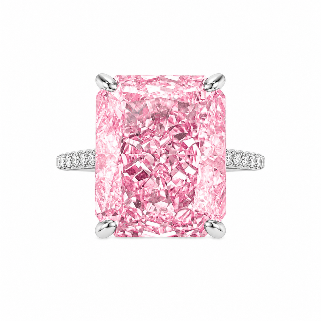 Pembe Ice Cut Taşlı Kare Kesim Yüzük