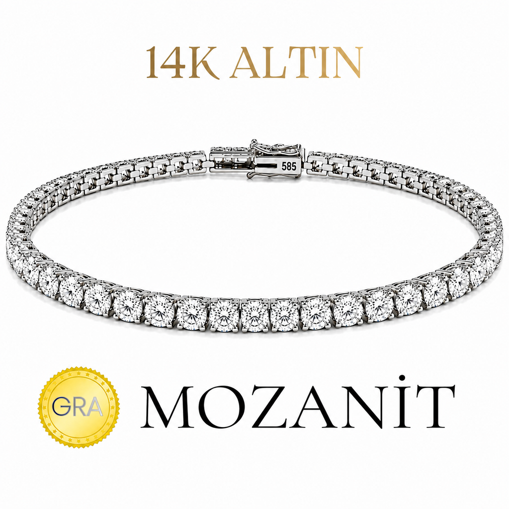 14K Üç Buçuk mm Mozanit Suyolu Bileklik