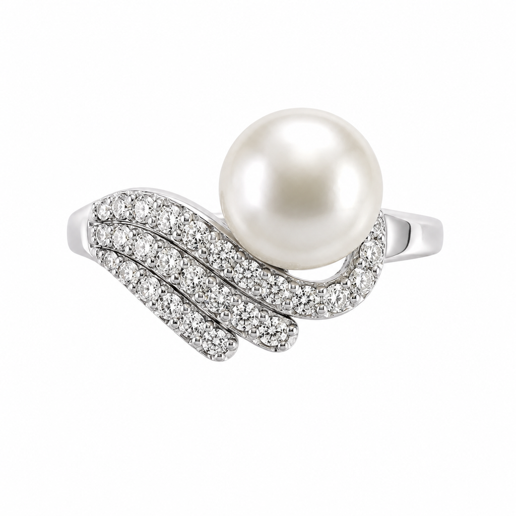 Three-Row Stone Pearl Ring