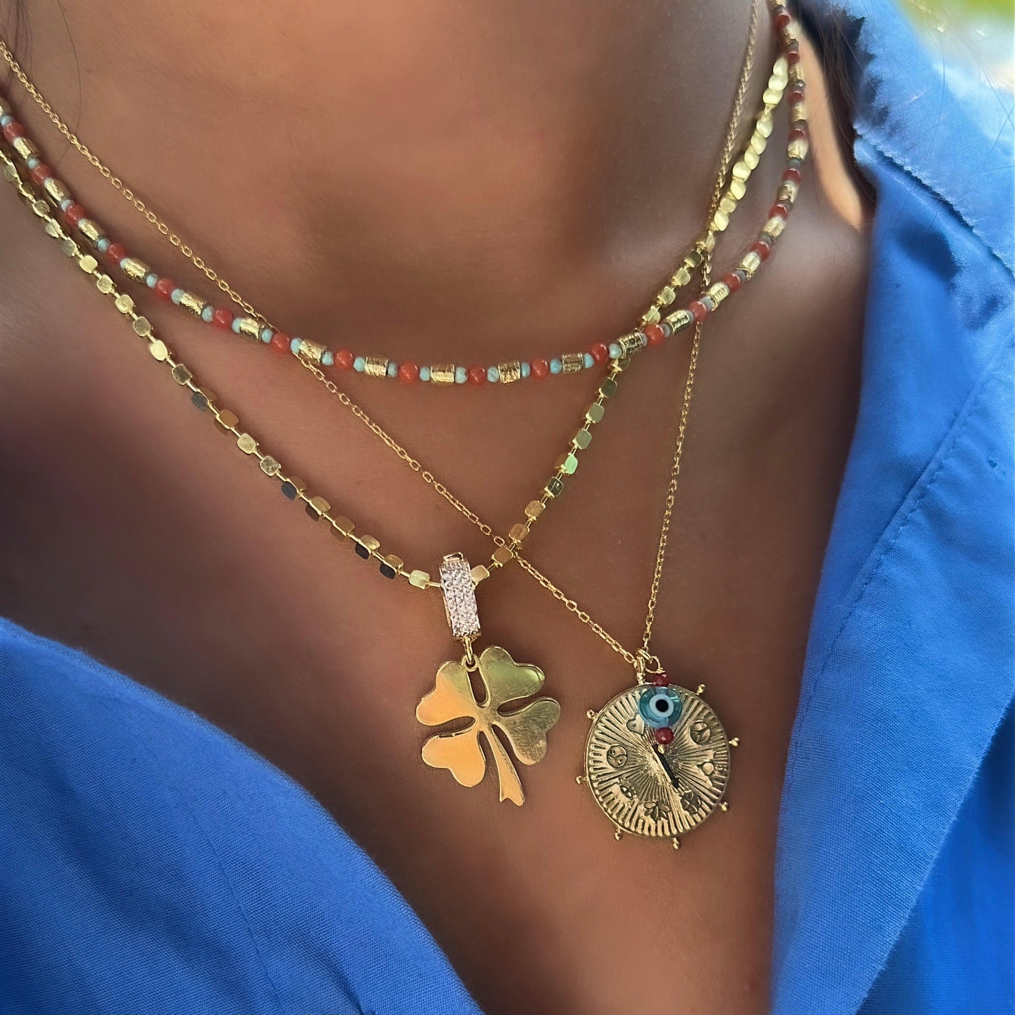 Turkuaz Ve Mercan Taşlı Doğal Taş Kolye