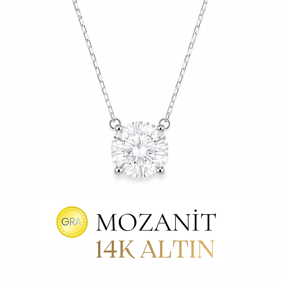 14K 9 mm Mozanit Tektaş Kolye