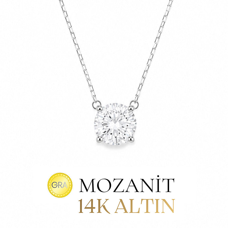 14K 8 mm Mozanit Tektaş Kolye