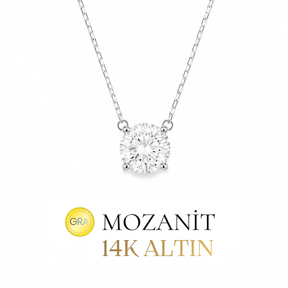14K 7 mm Mozanit Tektaş Kolye