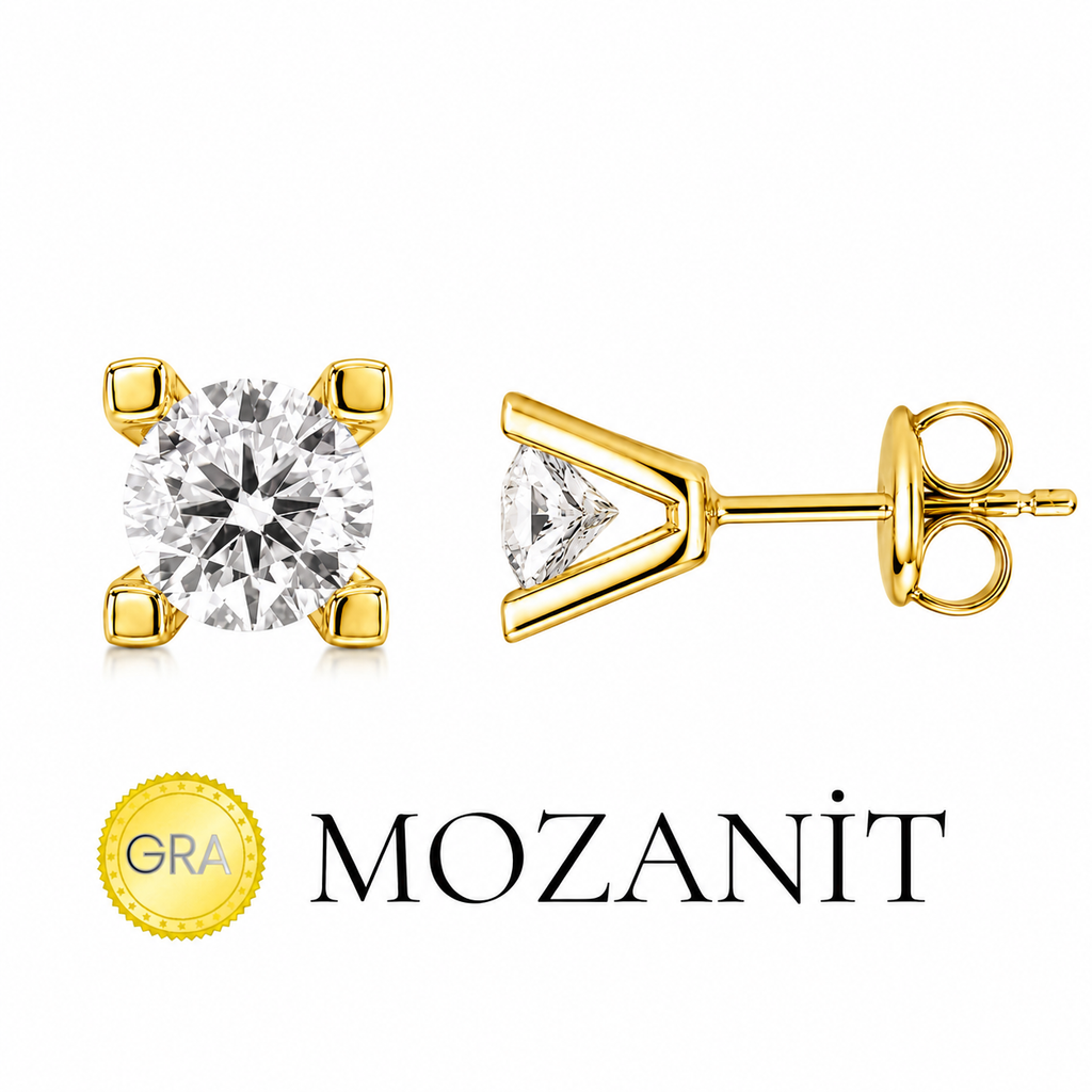 1.20 Karat Mozanit Tektaş Küpe