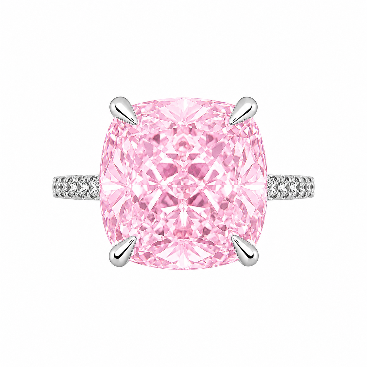 Pembe Kare Taşlı Ice Cut Yüzük