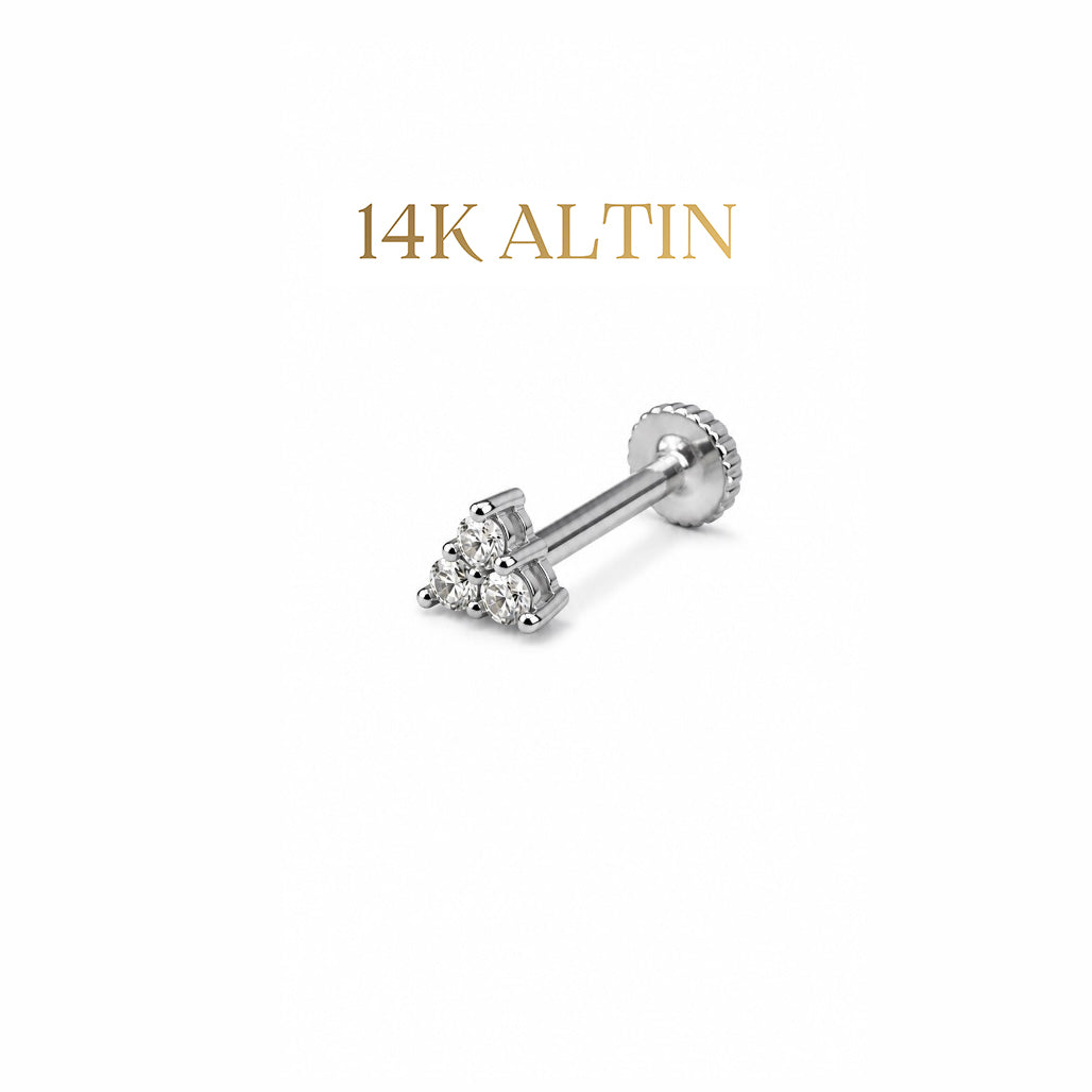 14K Trio Taşlı Piercing