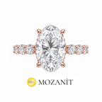 Altı Karat Taçlı Mozanit Uzun Oval Tektaş Yüzük