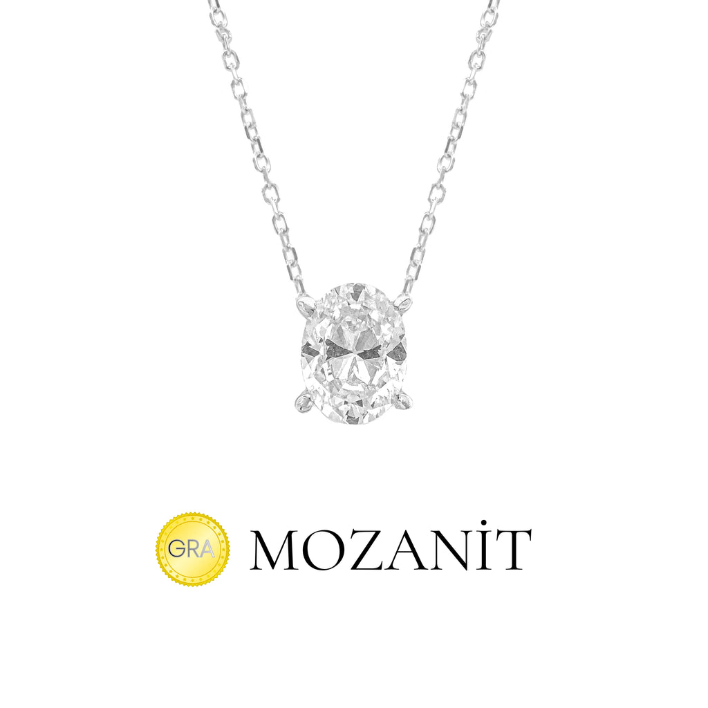 Bir Buçuk Karat Mozanit Oval Kolye