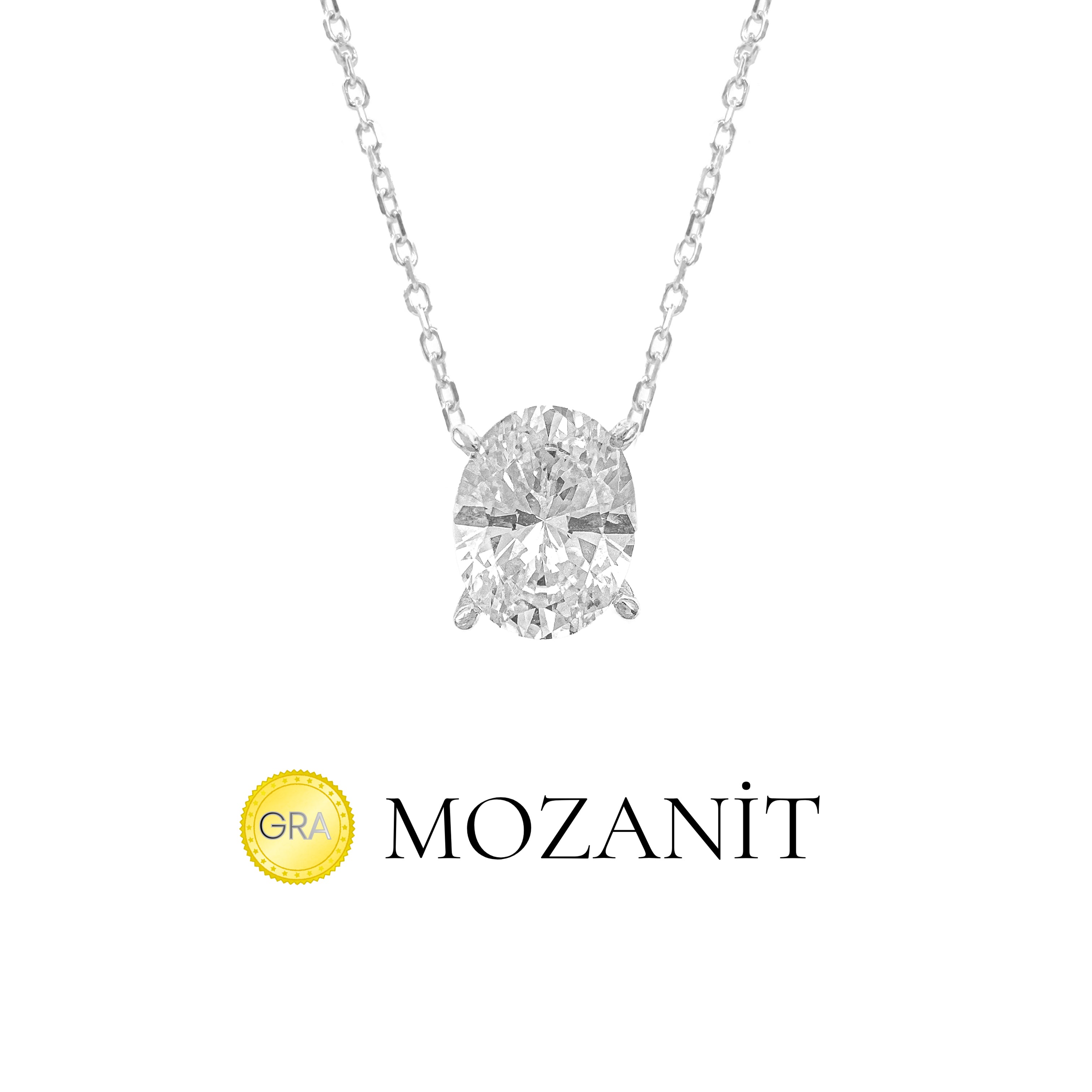 İki Karat Mozanit Oval Kolye